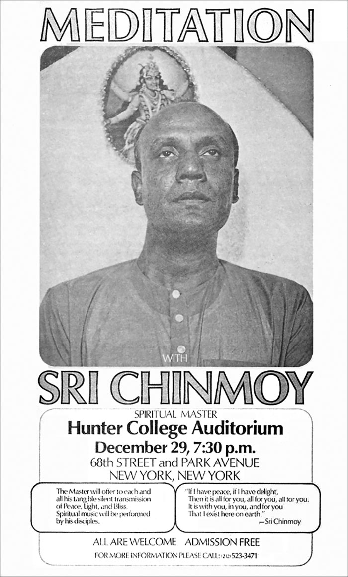 ster advertising Sri Chinmoy’s New Year’s Meditation at Hunter College in New York