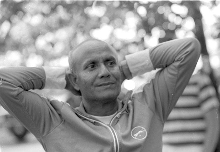 Sri Chinmoy at the second 24-hour race, 27 September 1981